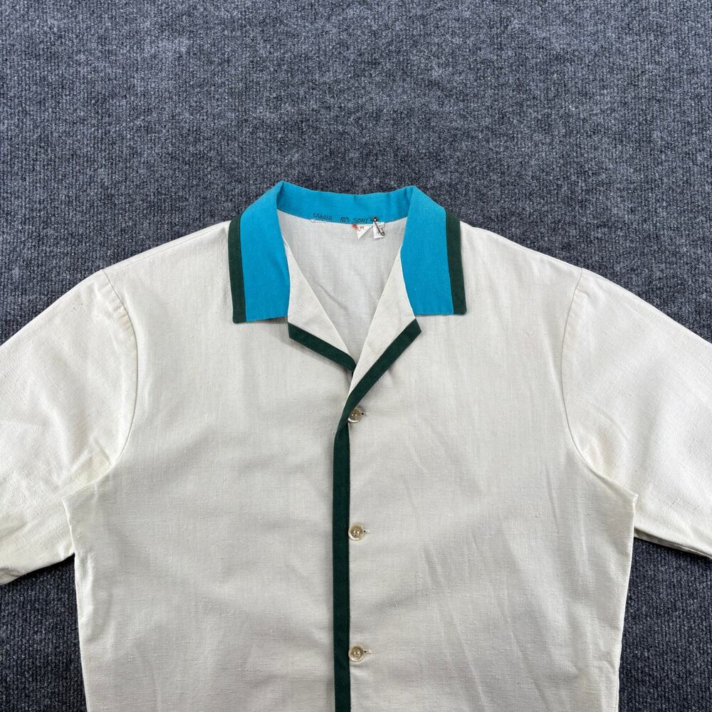 Vintage 1950s Contrast Piped Cabana Shirt Men’s M Bowler Patch Pocket Rockabilly - Picture 5 of 13